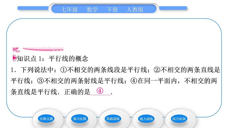 人教版七年级数学下第五章相交线与平行线5.2.1　平行线习题课件第6页