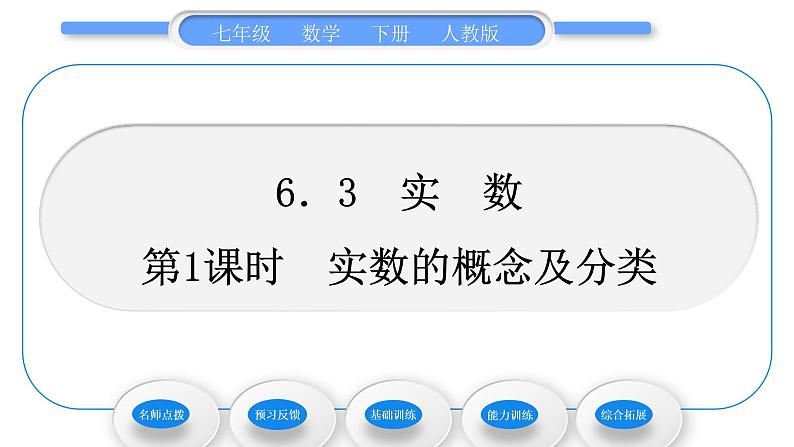 人教版七年级数学下第六章实数6.3 第1课时　实数的概念及分类习题课件习题课件第1页