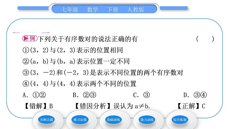 人教版七年级数学下第七章平面直角坐标系7.1.1　有序数对习题课件第3页