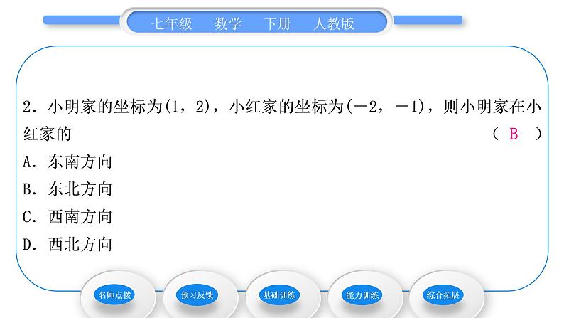 人教版七年级数学下第七章平面直角坐标系7.2.1　用坐标表示地理位置习题课件第8页