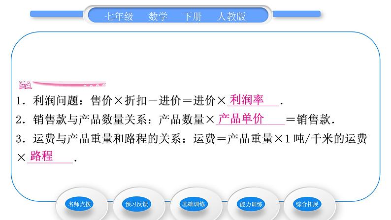 人教版七年级数学下第8章二元一次方程组8.3 第2课时　利用二元一次方程组解决较复杂的图表信息问题习题课件第6页