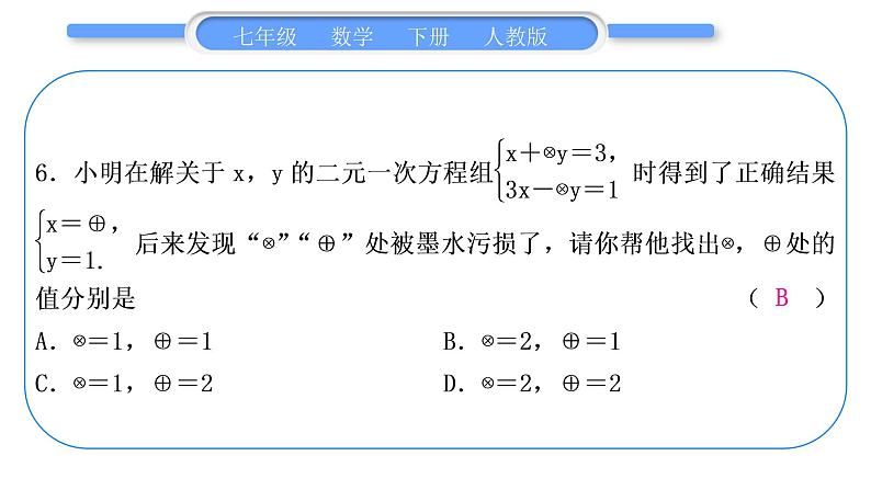 人教版七年级数学下第8章二元一次方程组第八章中考重热点突破习题课件第6页