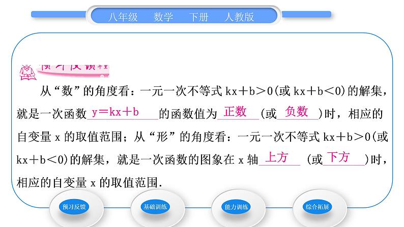 人教版八年级数学下第十九章一次函数19.2.3第2课时　一次函数与一元一次不等式的关系习题课件第2页