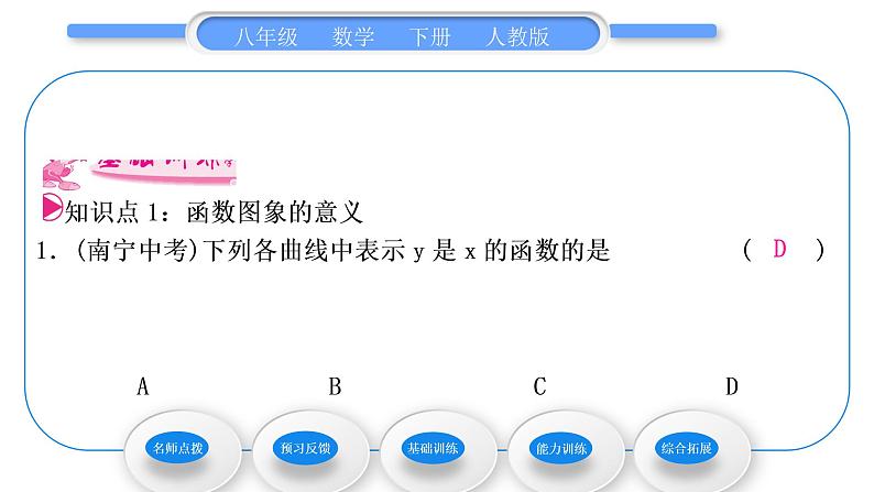 人教版八年级数学下第十九章一次函数19.1.2第1课时   函数的图象习题课件06