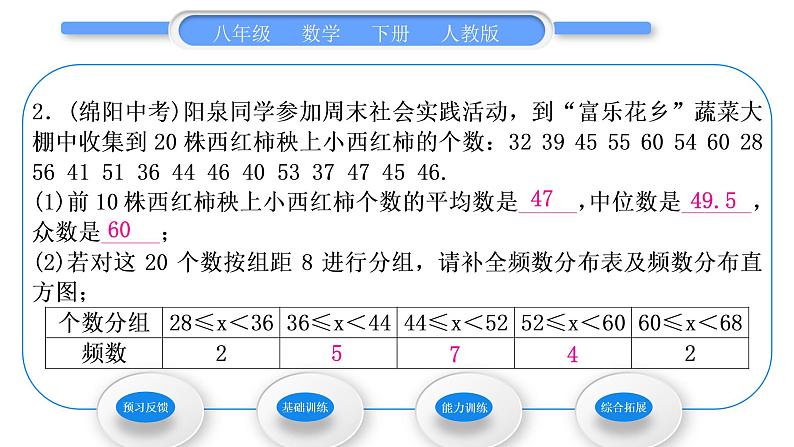 人教版八年级数学下第二十章数据的分析20．3　课题学习　体质健康测试中的数据分析习题课件04