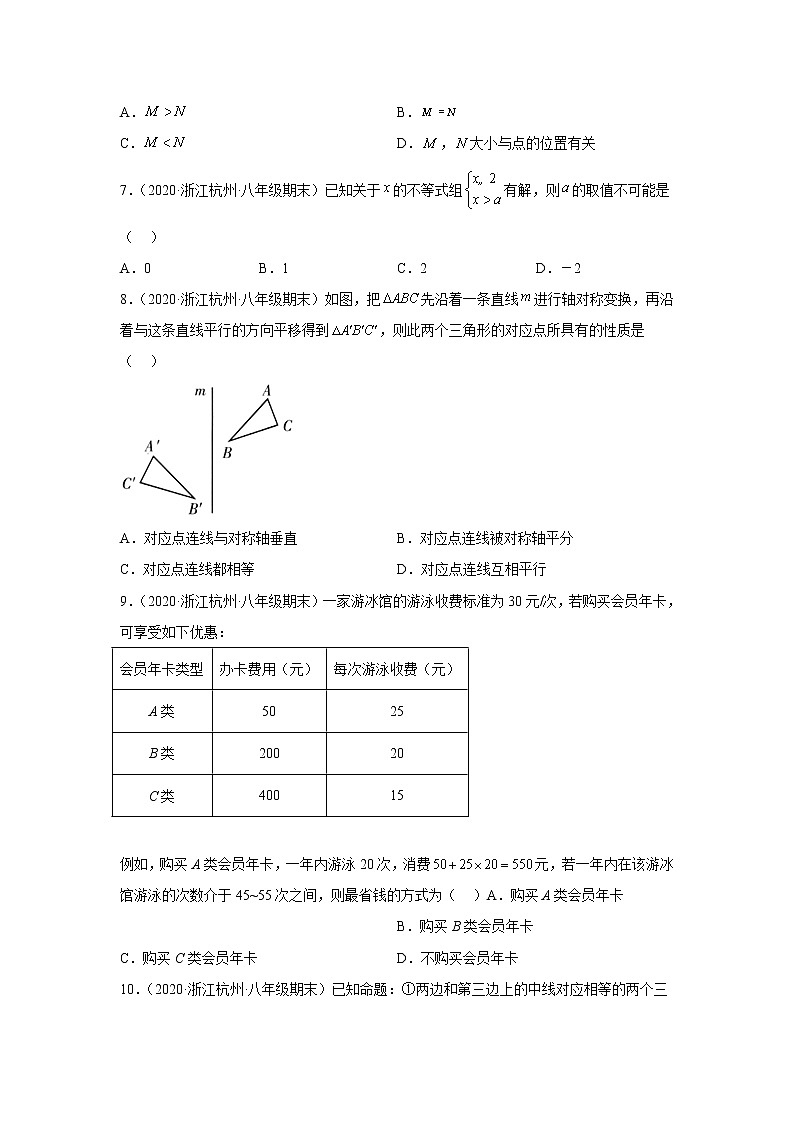 浙江省杭州市萧山区3年（2020-2022）八年级数学上学期期末试题汇编1选择题02