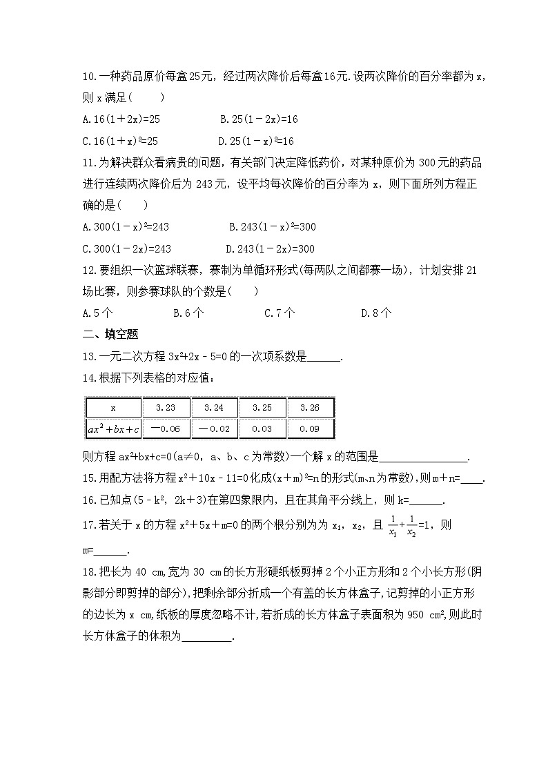 2022-2023年人教版数学九年级上册第二十一章《一元二次方程》单元检测卷(含答案)02