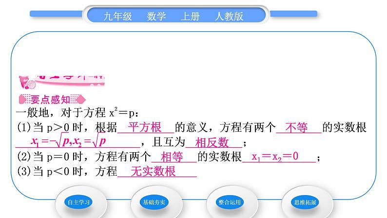 人教版九年级数学上第二十一章一元二次方程21.2.1第1课时　直接开平方法习题课件02