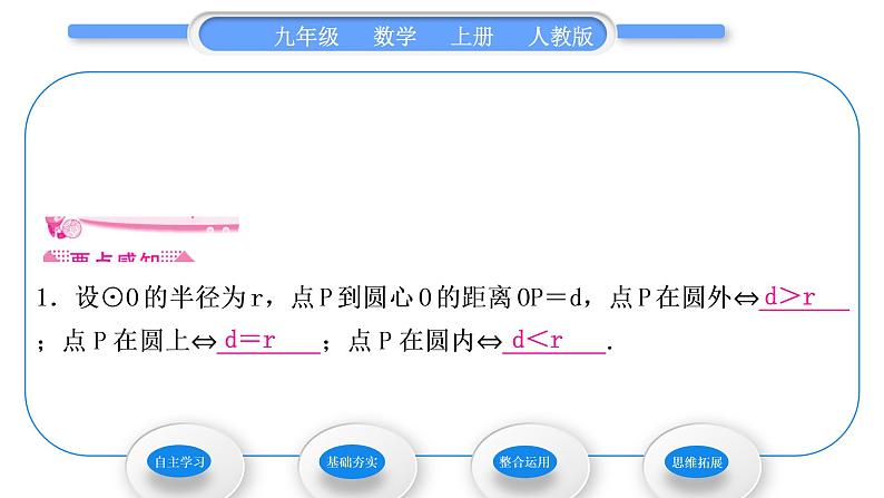 人教版九年级数学上第二十四章圆24.2.1　点和圆的位置关系习题课件02