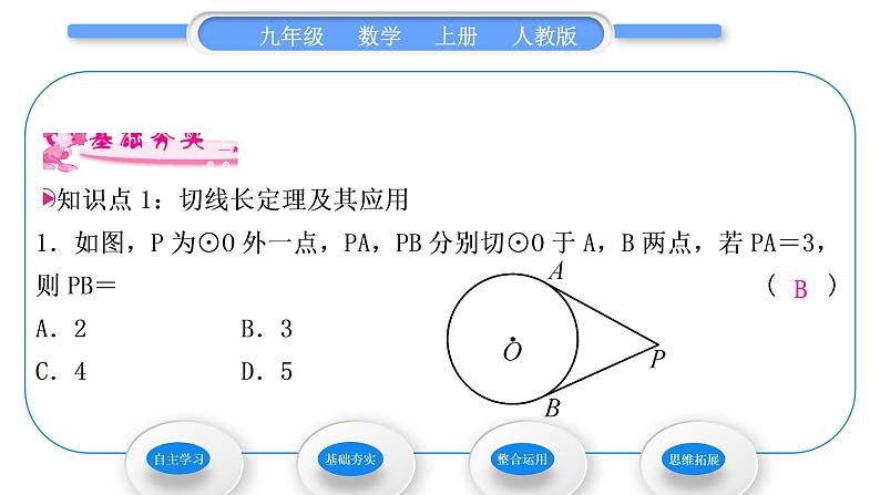 人教版九年级数学上第二十四章圆第3课时　切线长定理和三角形的内切圆习题课件第8页