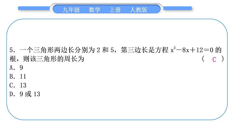 人教版九年级数学上第二十一章一元二次方程章末复习与提升习题课件05