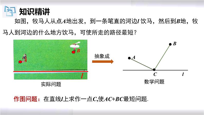 初中数学冀教版八年级上册 16.5 拓展：轴对称的典型应用--最短路径问题 课件06