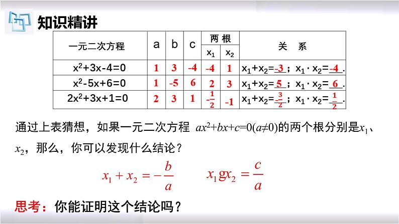 初中数学冀教版九年级上册 24.3 一元二次方程根与系数的关系 课件05