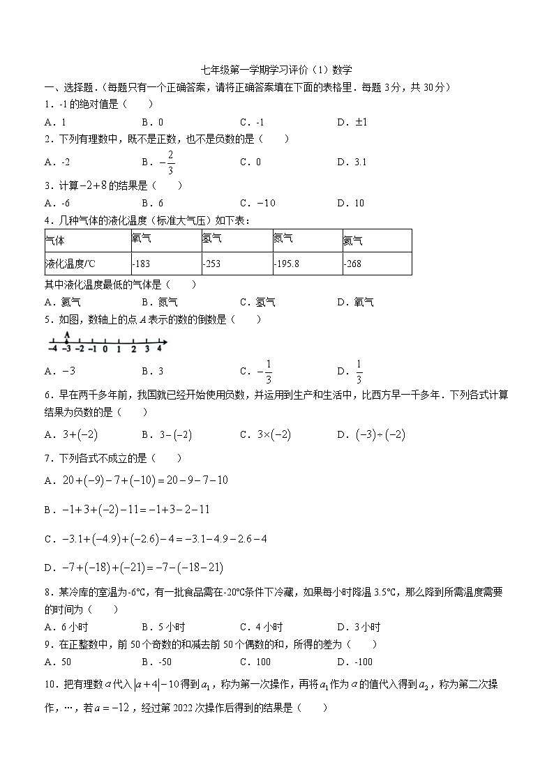 河南省周口市鹿邑县2022-2023学年七年级上学期学习评价一数学试题(含答案)01