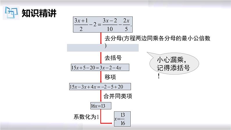 初中数学冀教版七年级上册 5.3 第4课时 一元一次方程的解法-去分母 课件06