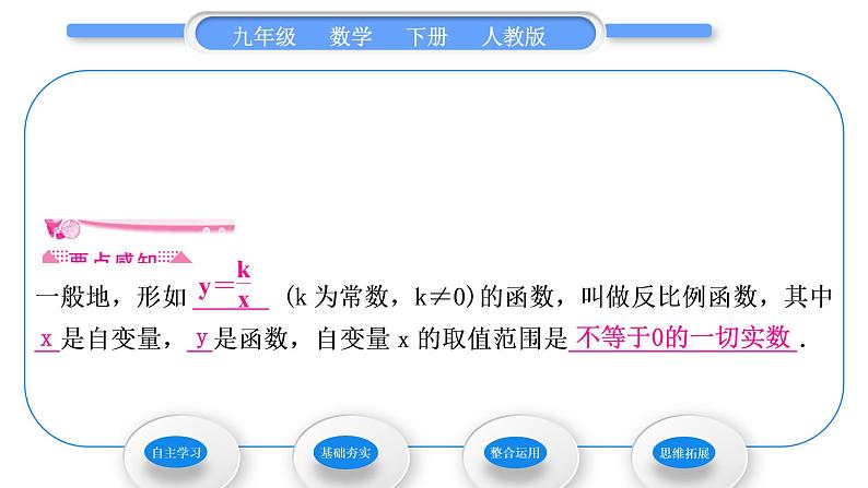 人教版九年级数学下第二十六章反比例函数26.1.1　反比例函数习题课件第2页