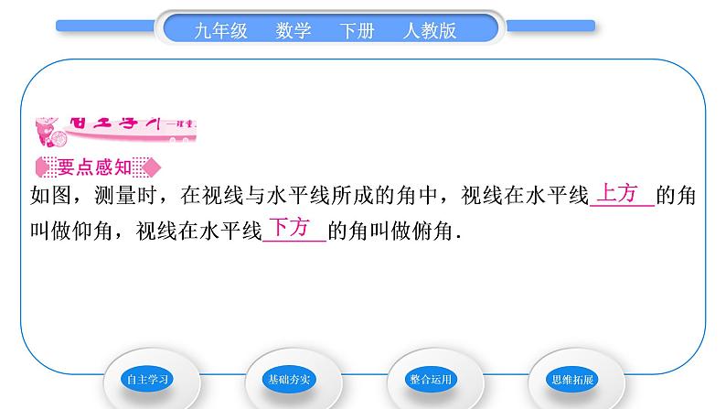 人教版九年级数学下第二十八章锐角三角函数28.2.2应用举例第2课时　与视角有关的解直角三角形的应用习题课件02