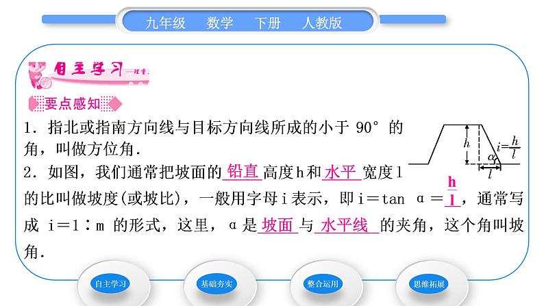 人教版九年级数学下第二十八章锐角三角函数28.2.2应用举例第3课时　与方位角、坡度有关的解直角三角形的应用习题课件第2页