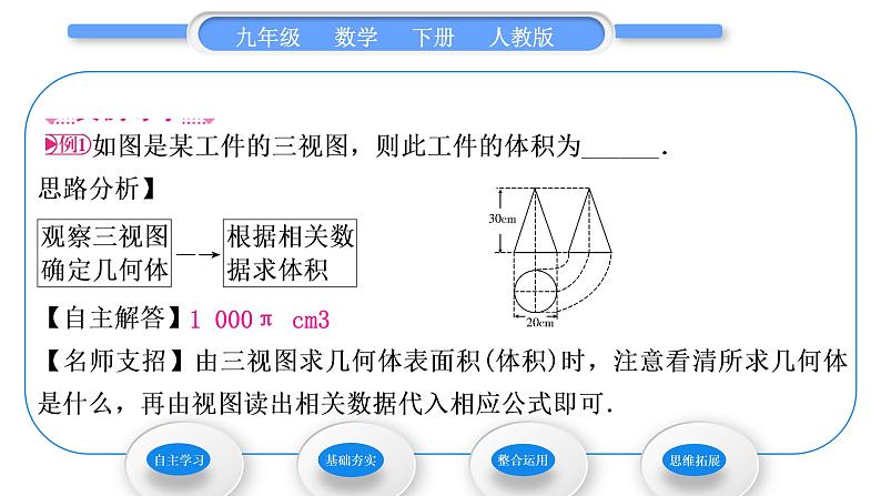 人教版九年级数学下第二十九章投影与视图29.2三视图第3课时　由三视图计算几何体的表面积或体积习题课件第3页