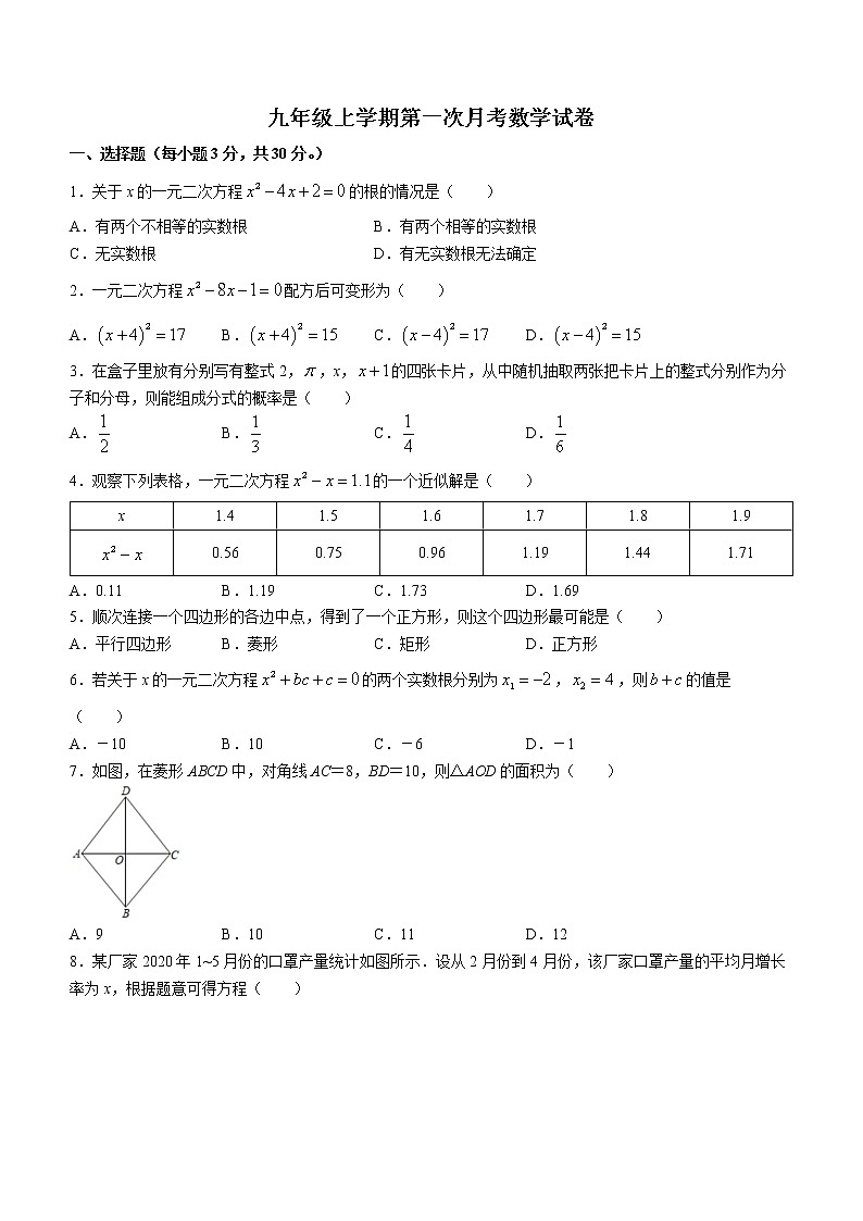 河南省郑州市第七十三中学2022-2023学年九年级上学期第一次月考数学试题（含答案）第1页