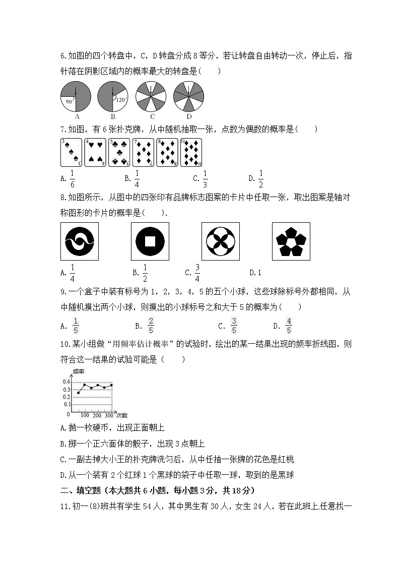 2022-2023年苏科版数学九年级上册第4章《等可能条件下的概率》单元检测卷(含答案)02