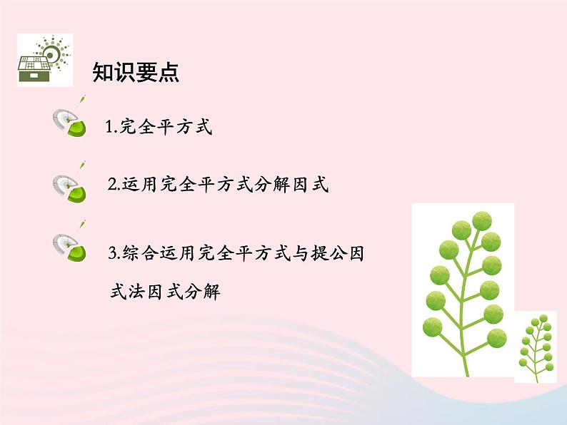 2022八年级数学上册第十四章整式的乘法与因式分解14.3因式分解14.3.2公式法第2课时运用完全平方公式因式分解教学课件新版新人教版02