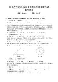 雅礼教育集团2021下学期九年级期中考试数学试卷