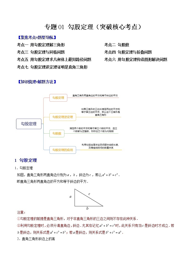专题01 勾股定理（突破核心考点）【知识梳理+解题方法+专题过关】 （解析版）第1页
