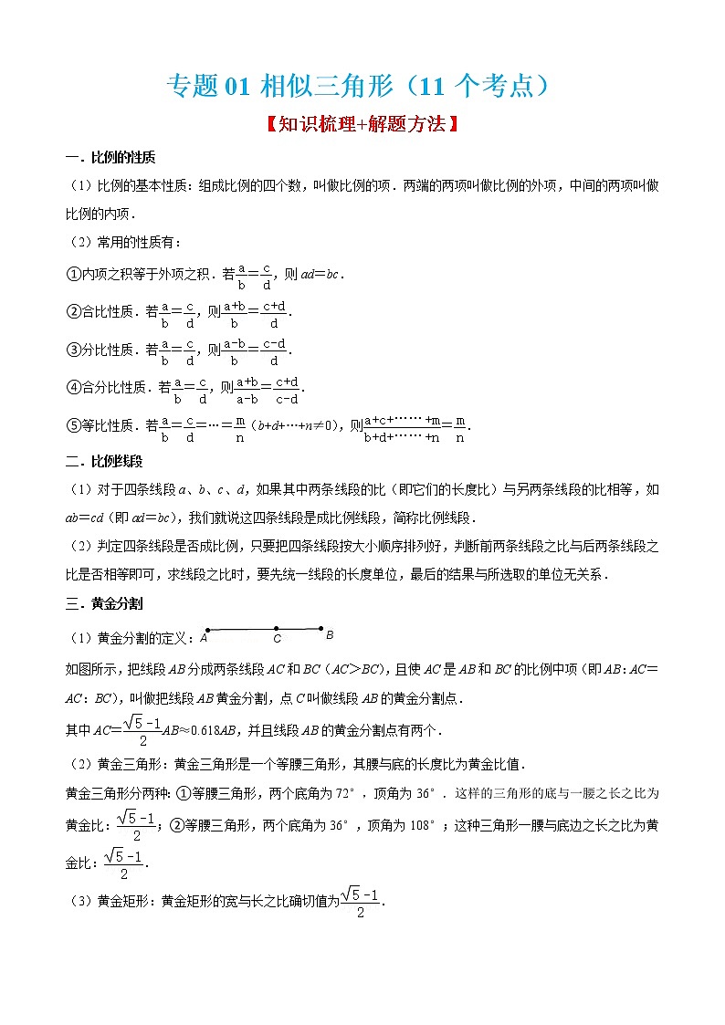 专题01相似三角形（11个考点）【知识梳理+解题方法+专题过关】-2022-2023学年九年级数学上学期期中期末考点大串讲（沪教版）01