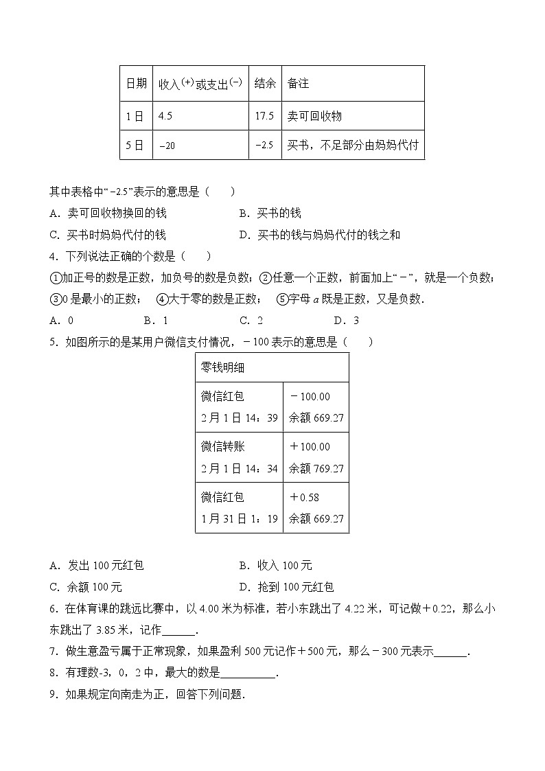 【培优分级练】苏科版数学七年级上册 2.1《正数与负数》培优三阶练（含解析）02