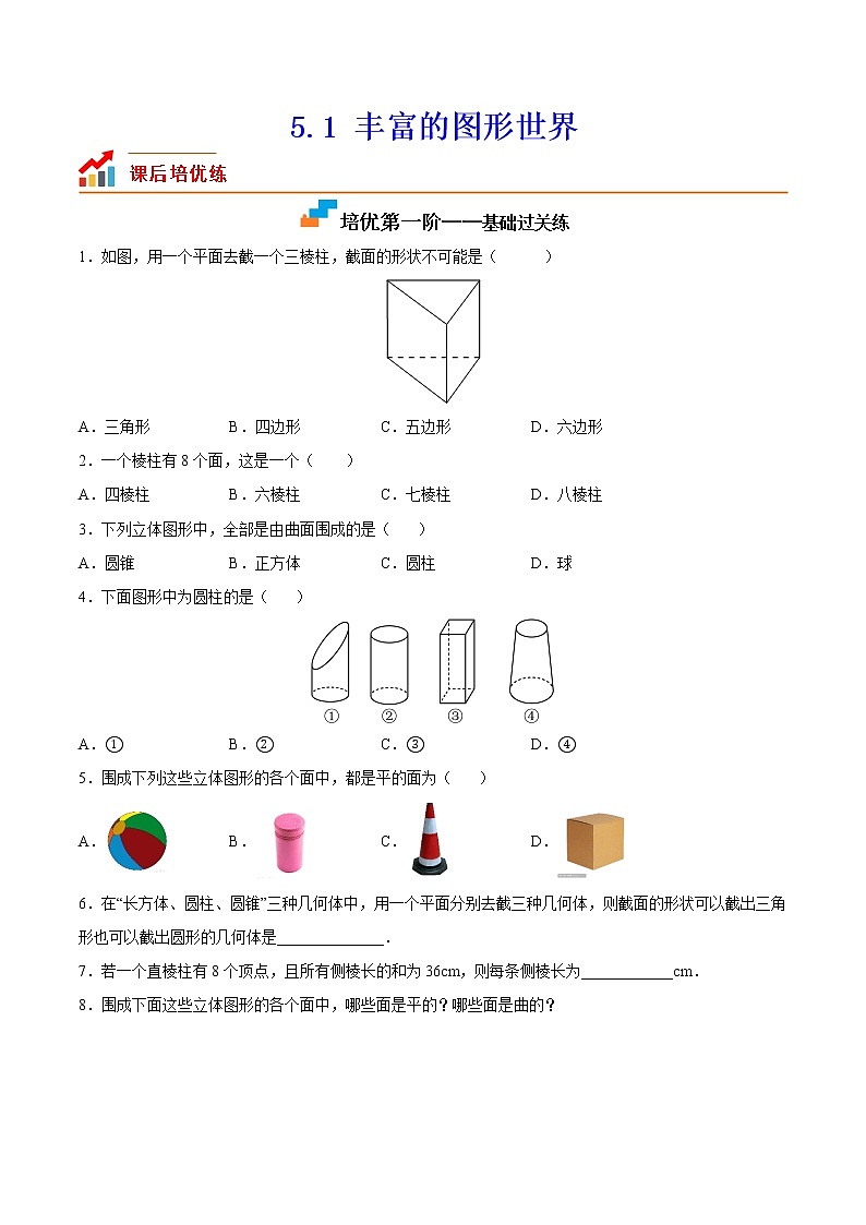 【培优分级练】苏科版数学七年级上册 5.1《丰富的图形世界》培优三阶练（原卷版）第1页
