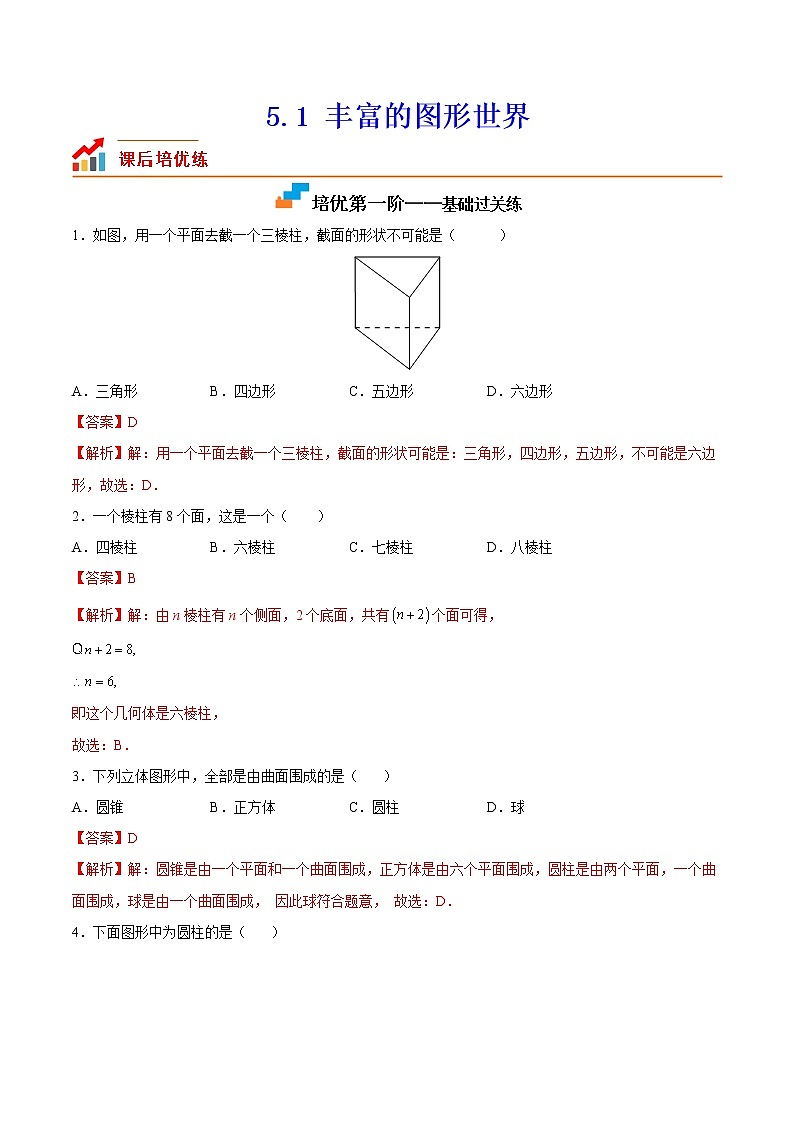 【培优分级练】苏科版数学七年级上册 5.1《丰富的图形世界》培优三阶练（解析版）第1页