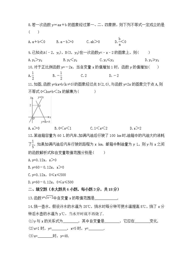 2022-2023年沪科版数学八年级上册第12章《一次函数》单元检测卷(含答案)第2页