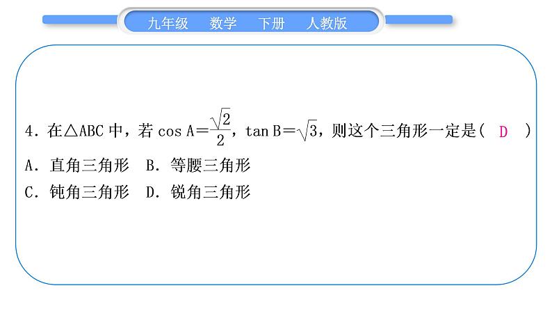 人教版九年级下周周测(八)(九下综合)习题课件05