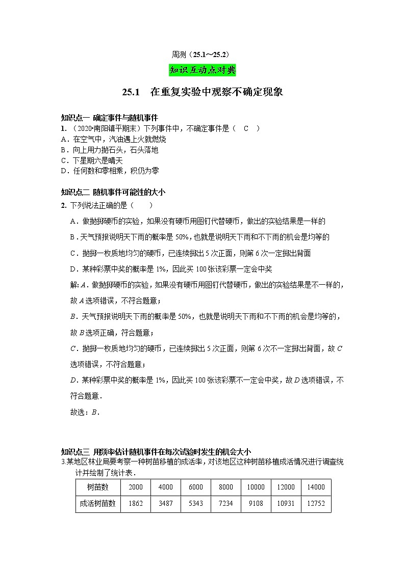 第25章 随机事件的概率 华东师大版九年级数学上册单元复习(含答案) 试卷01