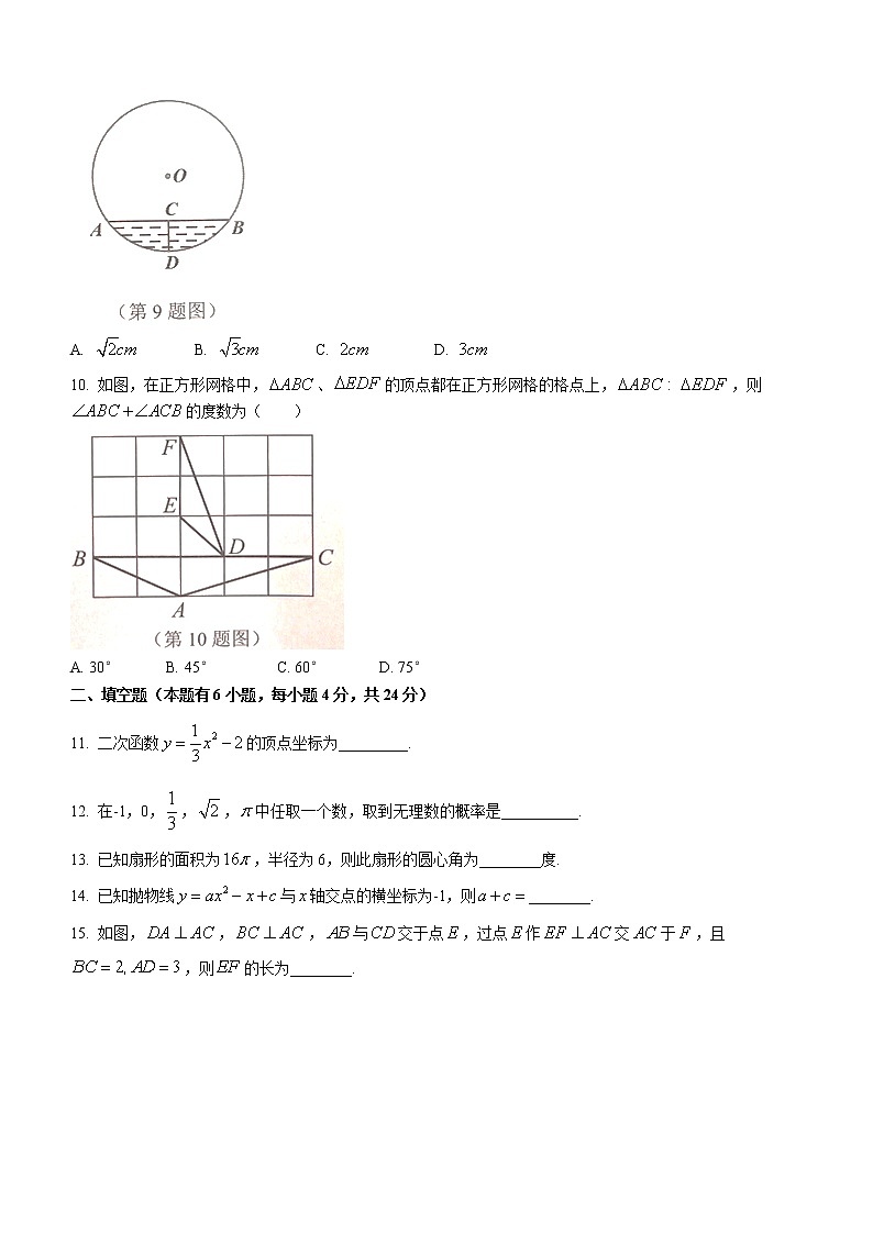 浙江省金华市金东区2022-2023学年九年级上学期期中数学试题(含答案)第3页