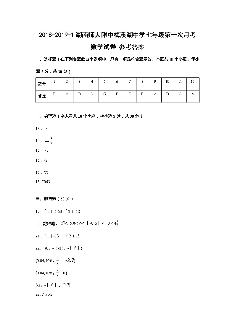 2018-2019-1湖南师大附中梅溪湖中学七年级第一次月考数学试卷-答案第1页
