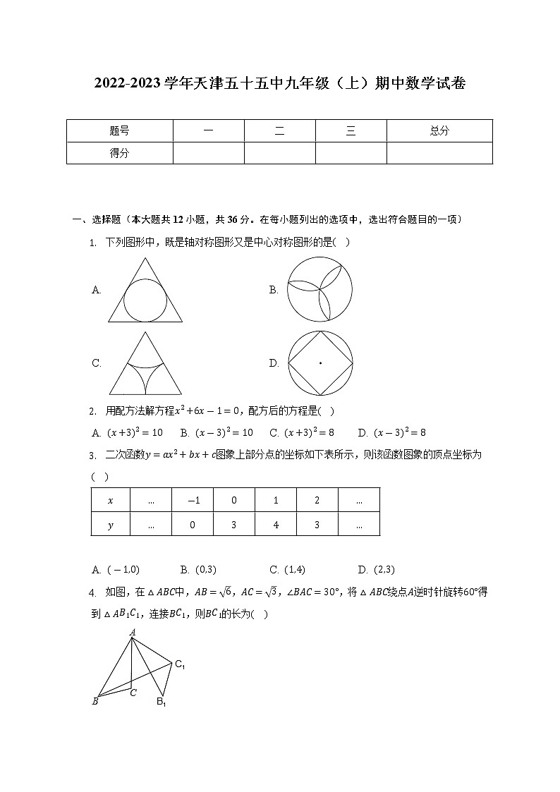 2022-2023学年天津五十五中九年级（上）期中数学试卷（含解析）第1页