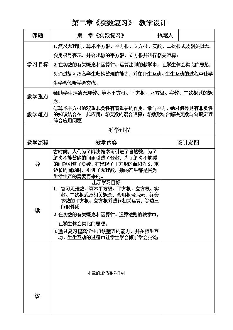 北师大版 八年级上册 第二章《实数复习》 教学设计第1页