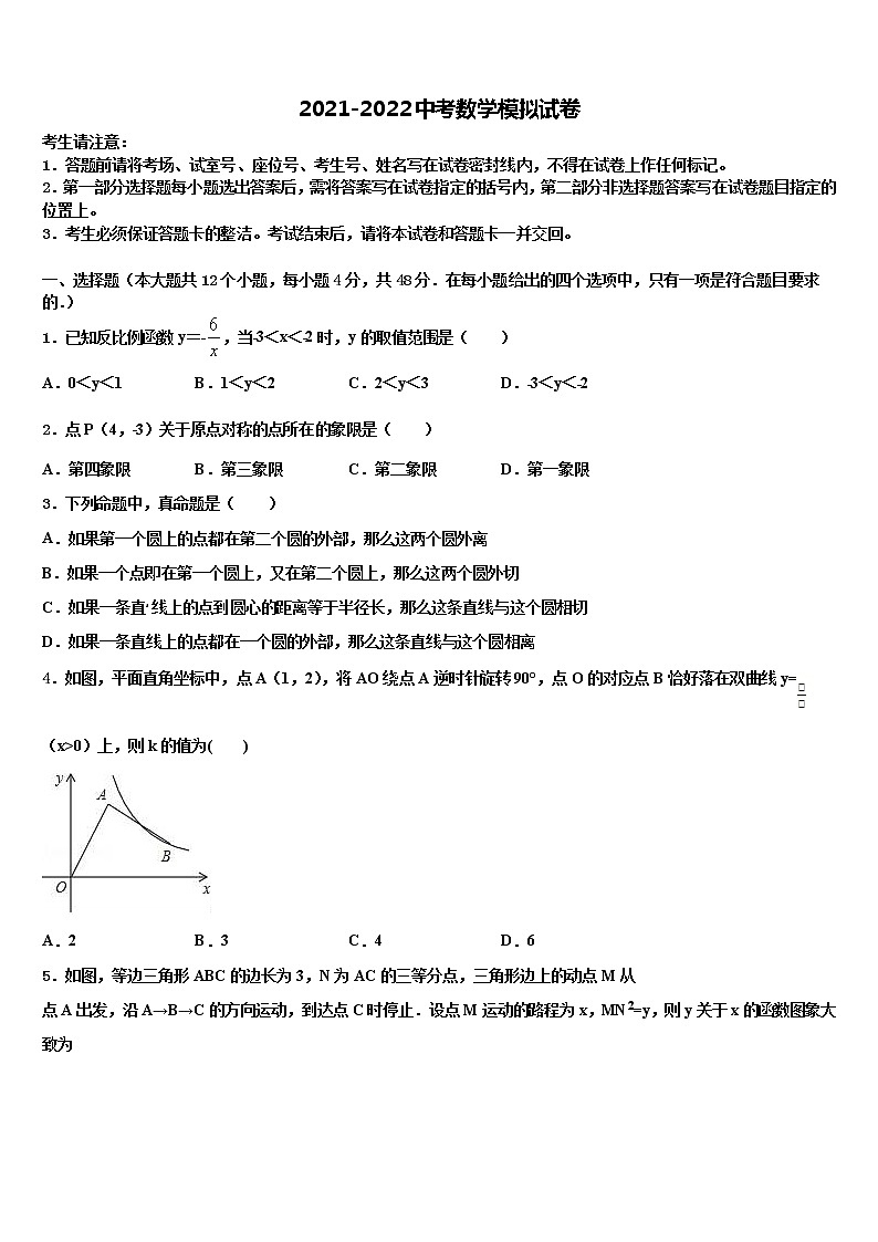 四川省眉山市名校2021-2022学年初中数学毕业考试模拟冲刺卷含解析第1页
