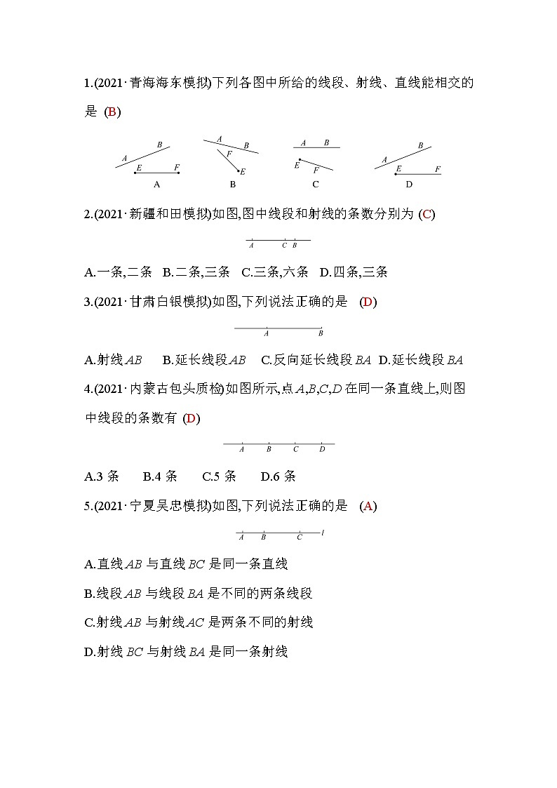 4.2 直线、射线、线段 第1课时 人教版数学七年级上册作业(含答案)第2页