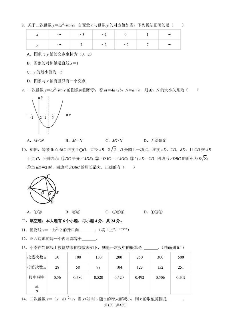 2022-2023学年浙江省杭州市西湖区丰谭中学九年级（上）期中数学试卷第2页
