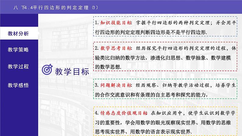 浙教版八年级下册 4.4平行四边形的判定定理（1）说课课件第7页