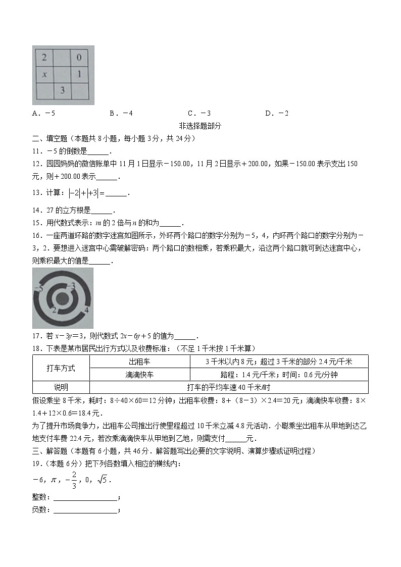 浙江省温州市龙港市2022-2023学年七年级上学期期中数学试题（含答案）02