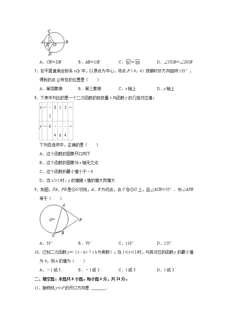 福建省福州市长乐区2021-2022学年九年级上学期期中考试数学试卷（含答案）第2页