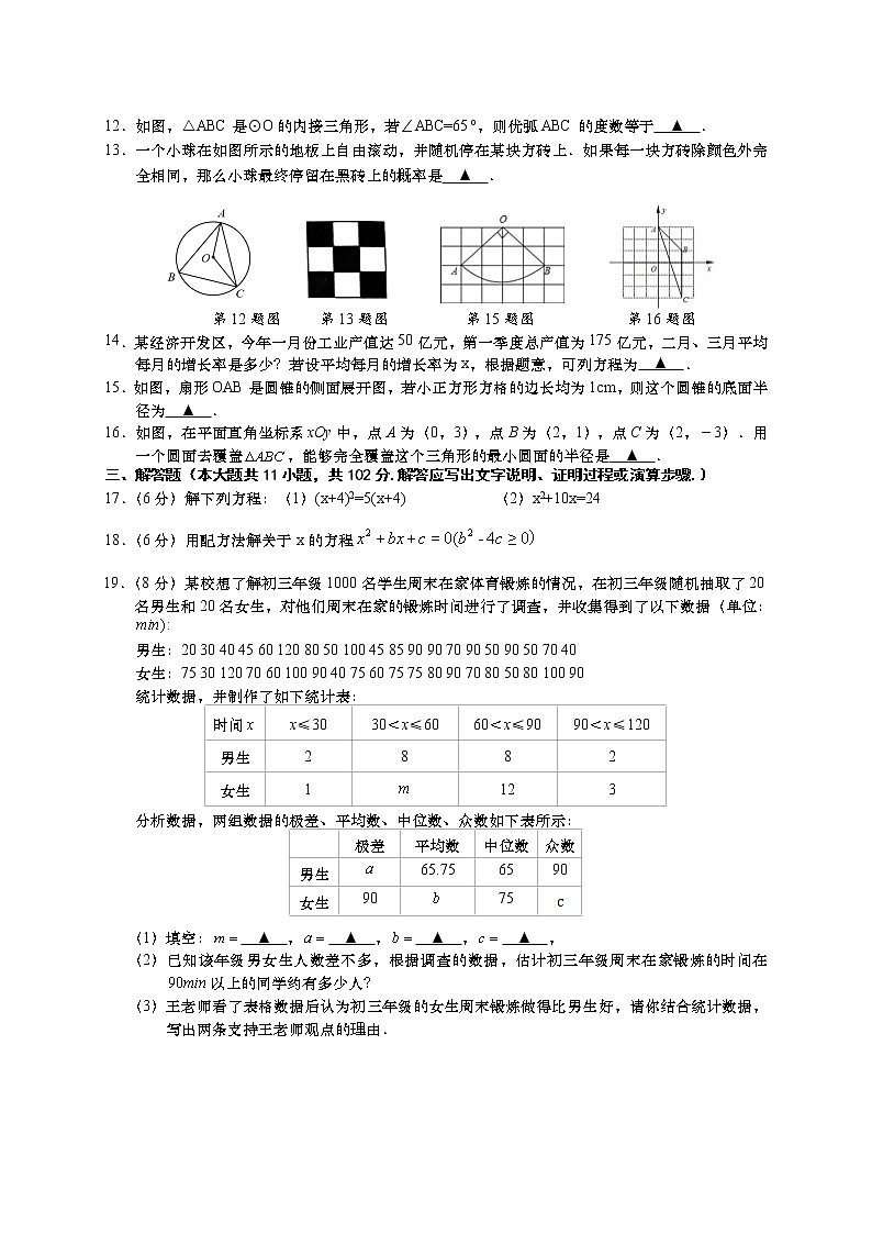 江苏省盐城市阜宁县2021-2022学年九年级上学期期中学情调研数学试卷（含答案）第2页