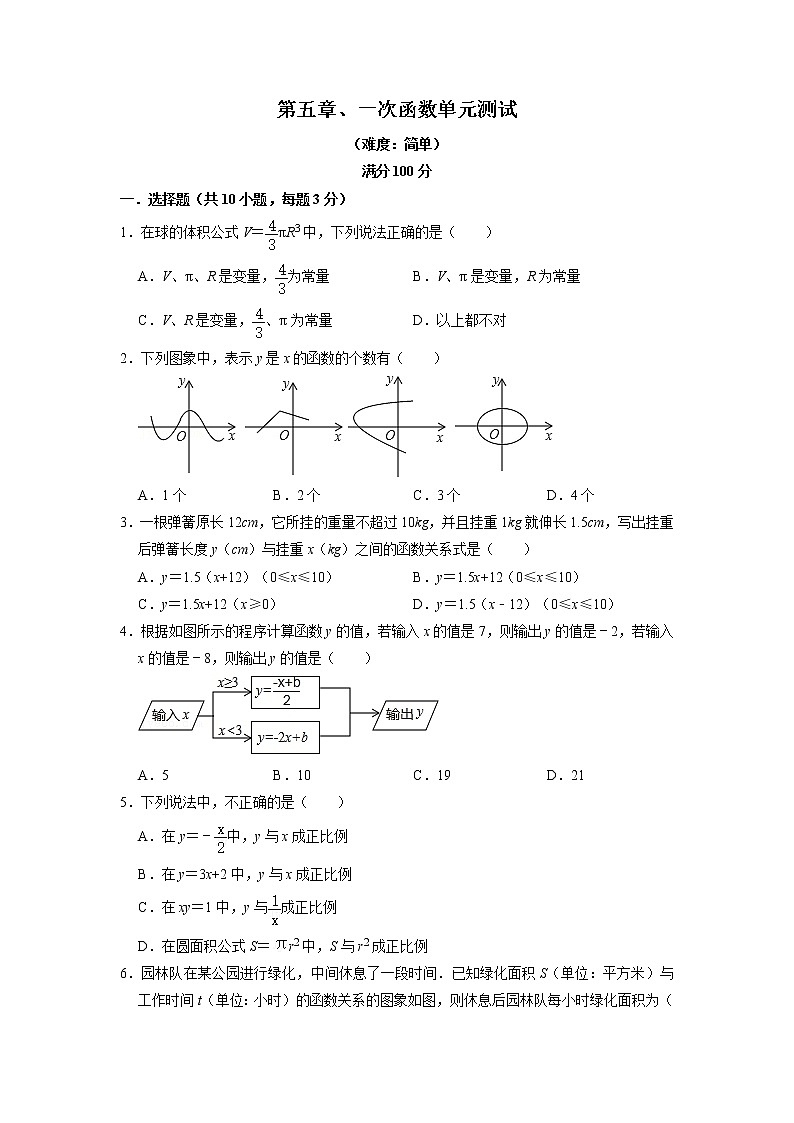 第5章 一次函数 浙教版数学八年级上册单元测试A卷(含解析)01