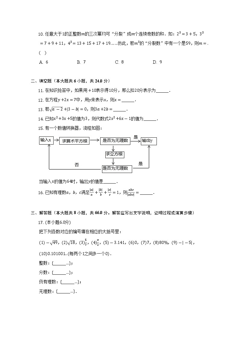 2022-2023学年浙江省金华市金东区七年级（上）期中数学试卷（含解析）02