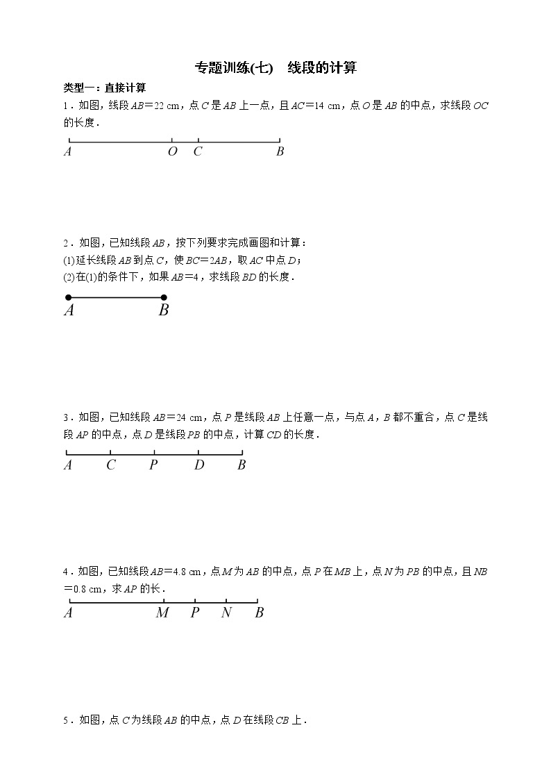 人教版数学七年级上册专题训练(七)　线段的计算01