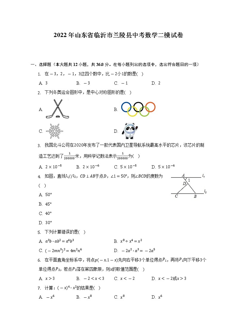 2022年山东省临沂市兰陵县中考数学二模试卷（含解析）01